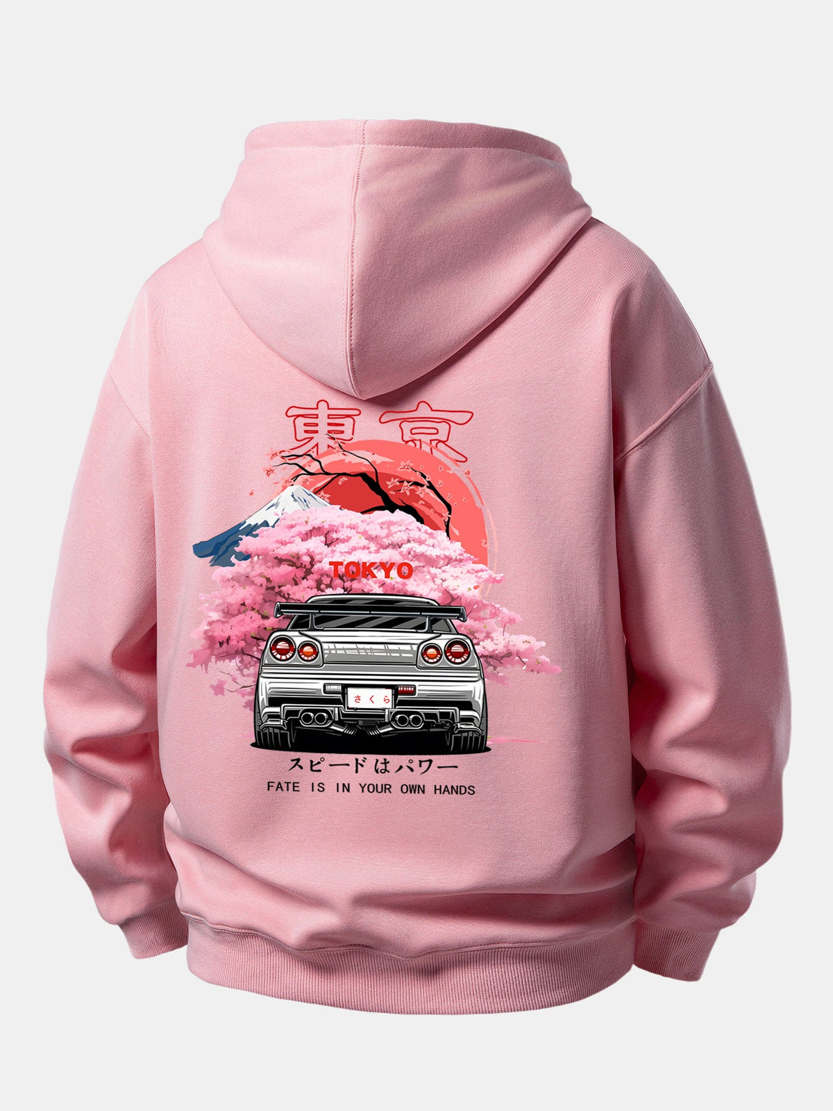 Tokyo Kirschblüten Auto-Print Hoodie mit entspannter Passform