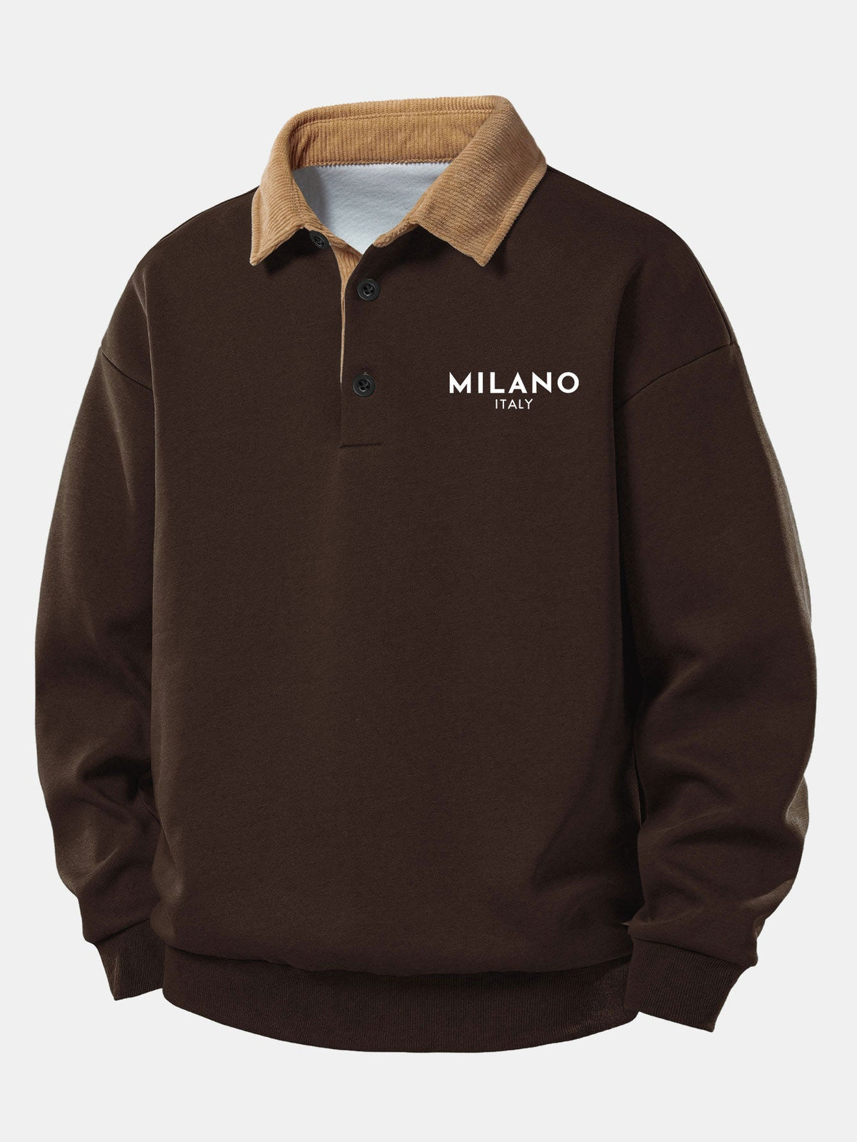 Relax Fit Milano Print Contrast Corduroy Polo Collar Sweatshirt