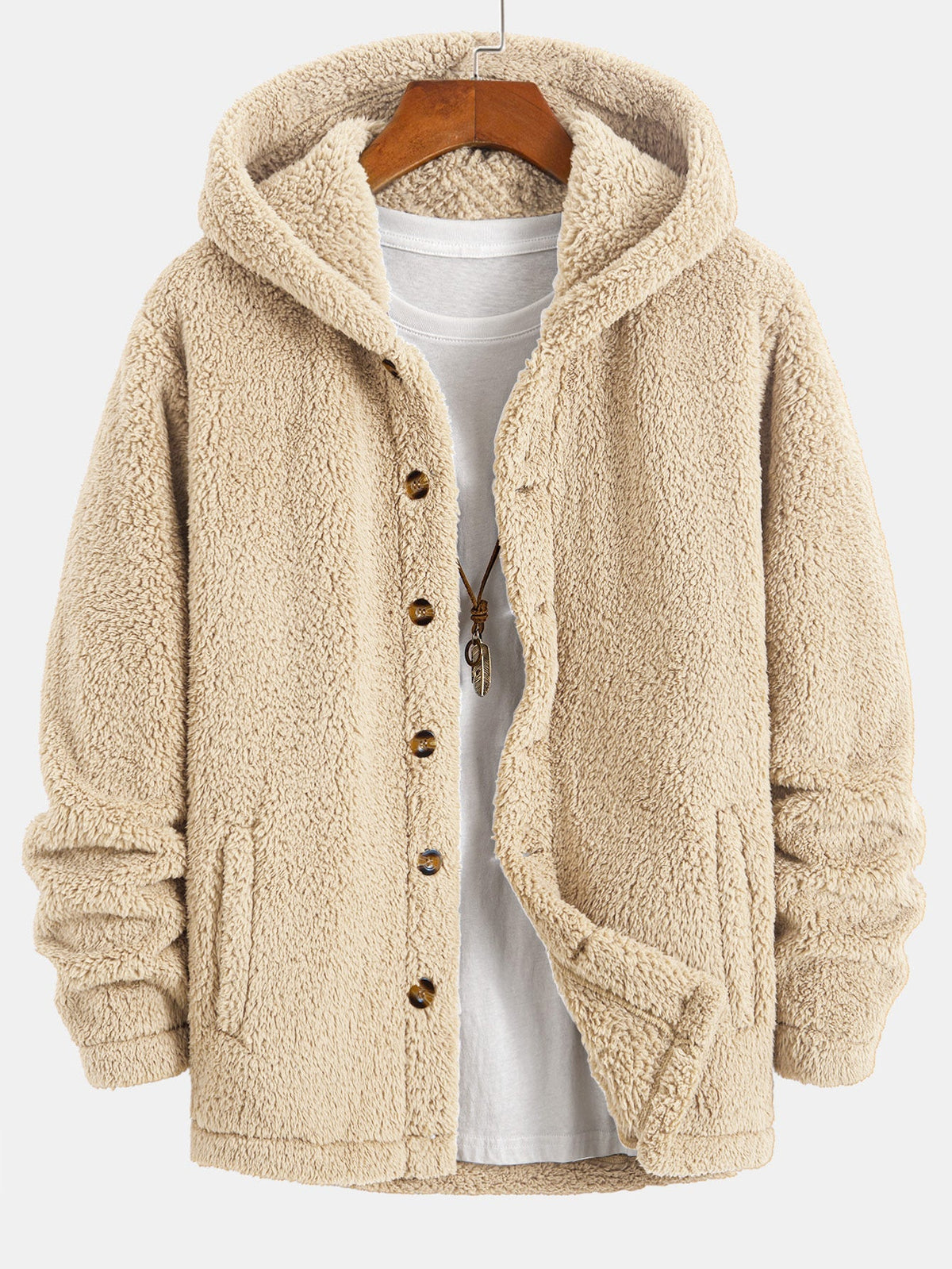 Teddy Fleece Button Up Hooded Coat