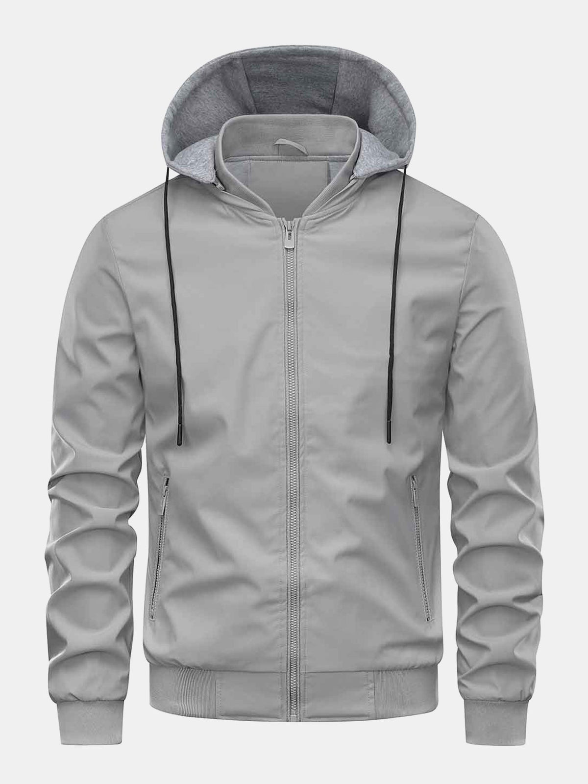 Zip-Up Detachable-Hood Bomber jacket