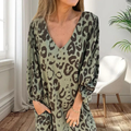 Louise | Stylish Long V-Neck Leopard Dress