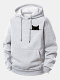 Black Cat Print Drawstring Hoodie