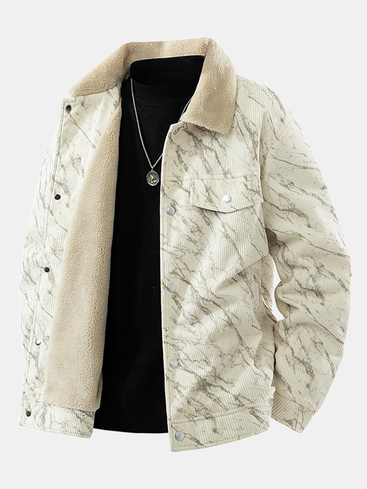 Sherpa-Lined Marble Print Corduroy Jacket