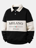 Relax Fit Milano Print Color Block Polo Collar Sweatshirt