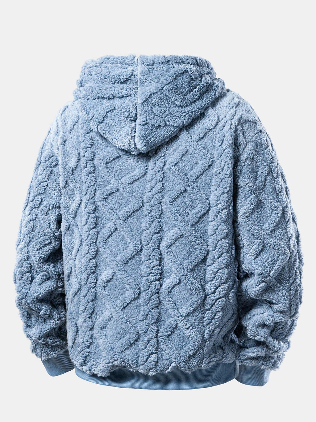 Relax Fit Geometric Jacquard Teddy Fleece Hoodie