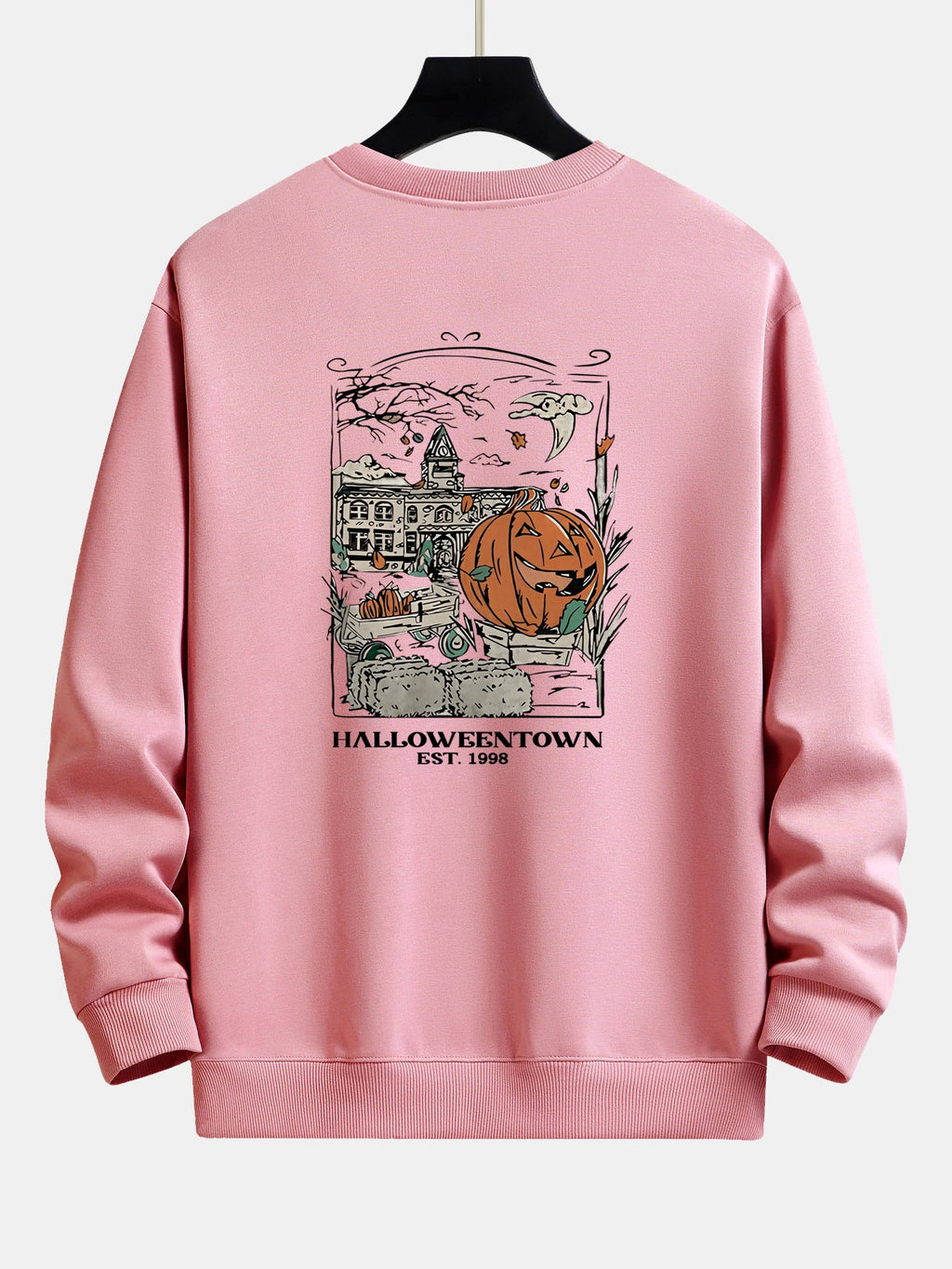 Halloween Pumpkin Town Print Relax Fit Sweatshirt