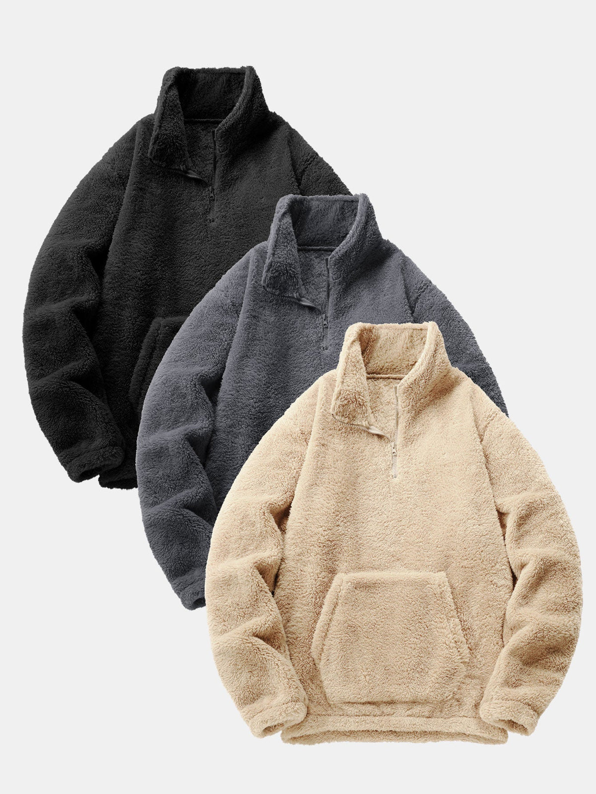 3 Pieces Quarter Zip Teddy Sweatshirts
