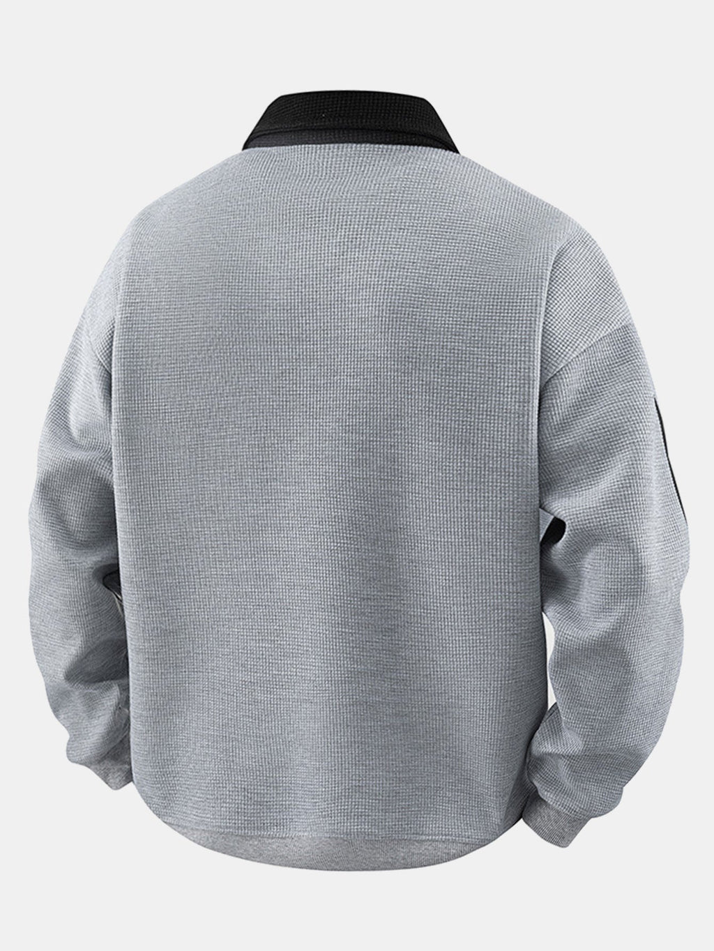 Stripe Waffle Zipper Polo Neck Sweatshirt
