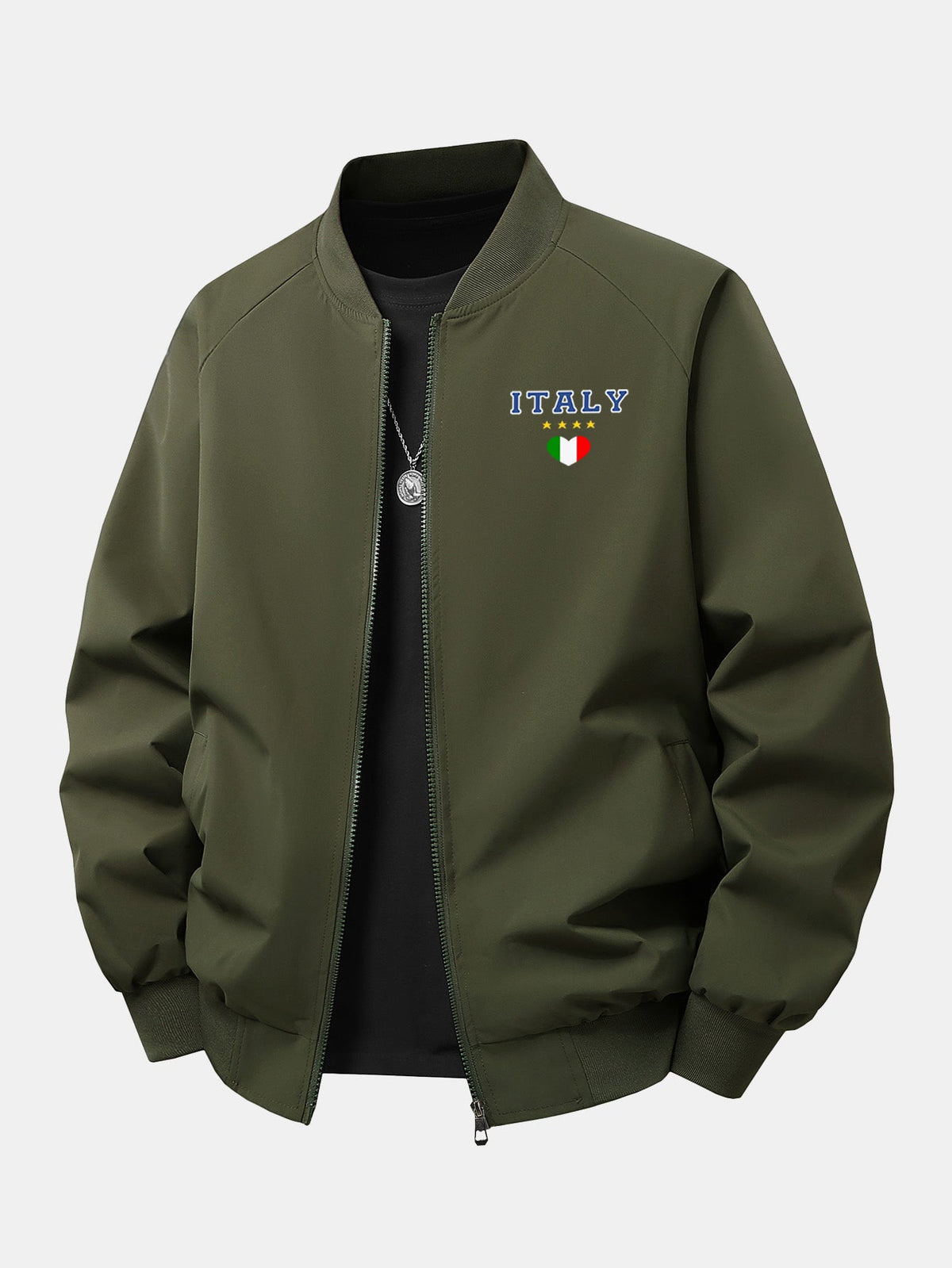 Relax Fit Italy Print Zip-Up Bomber Jacket