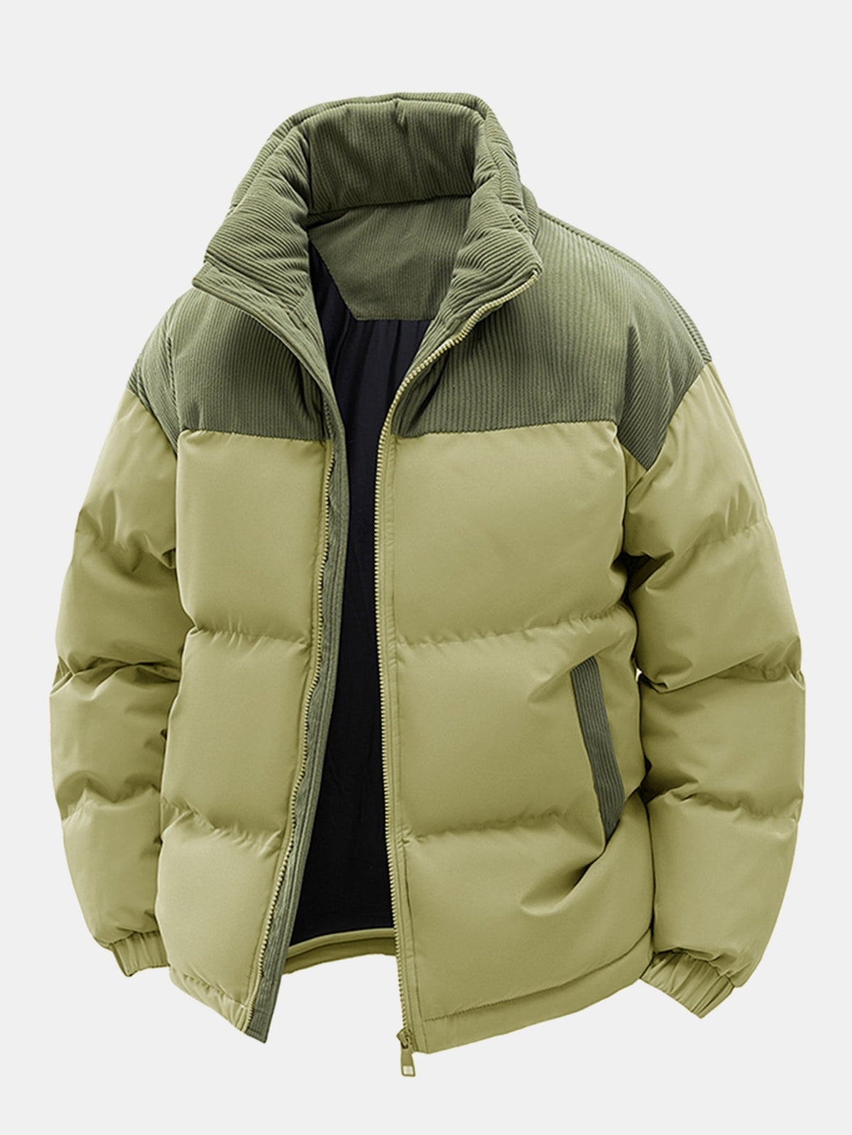 Corduroy Patchwork Hooded Puffer Jacket