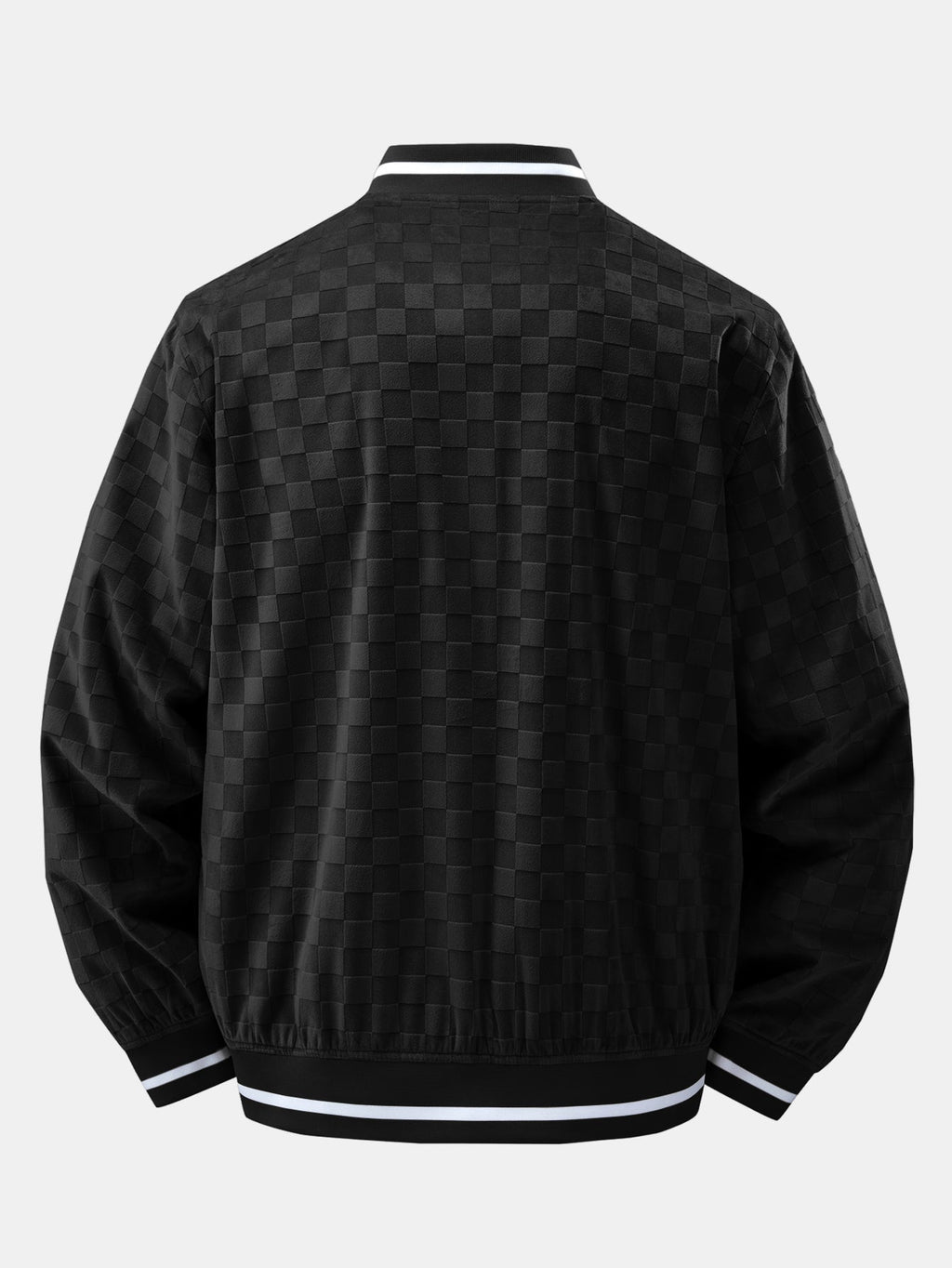 Checkerboard Faux Suede Baseball Jacket