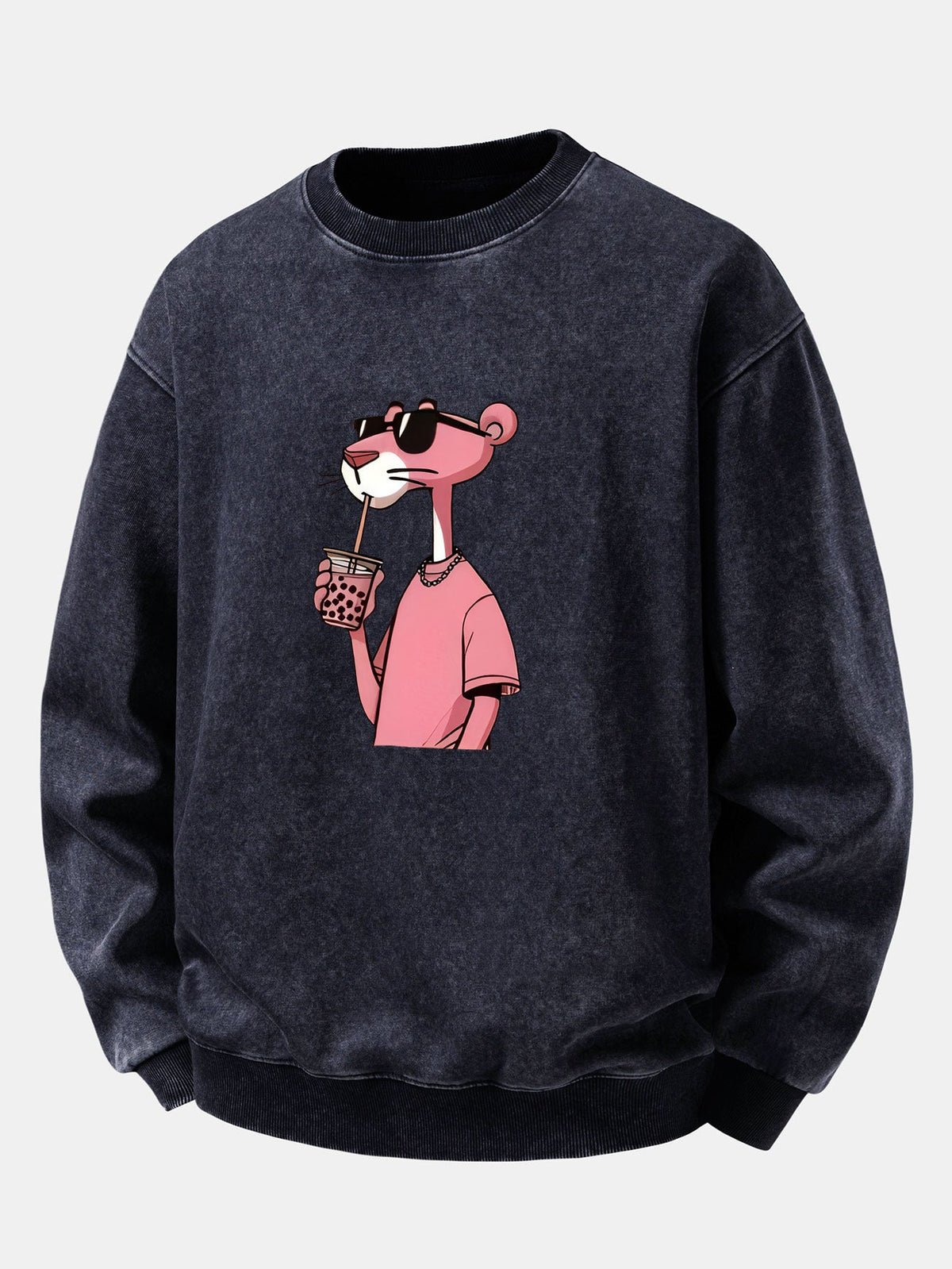 Relaxed Fit Pink Panther Print Washed Distressed Sweatshirt