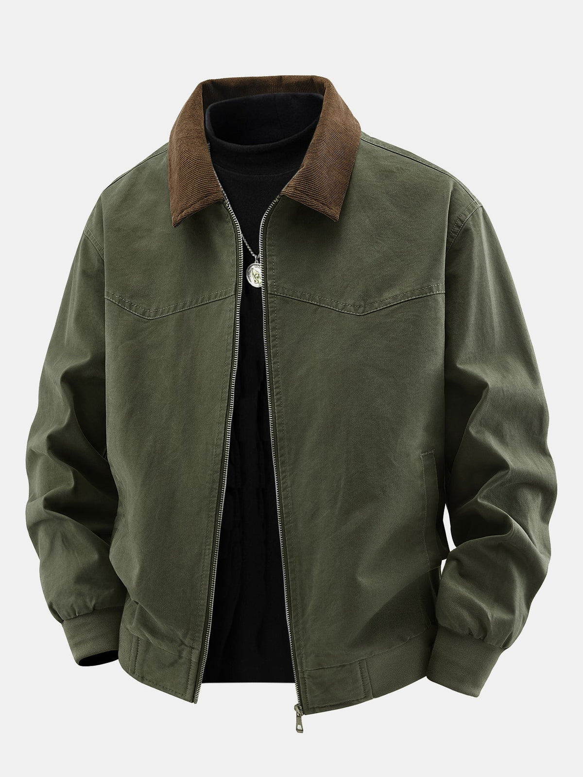 Contrast Corduroy Collar Washed Chino Jacket
