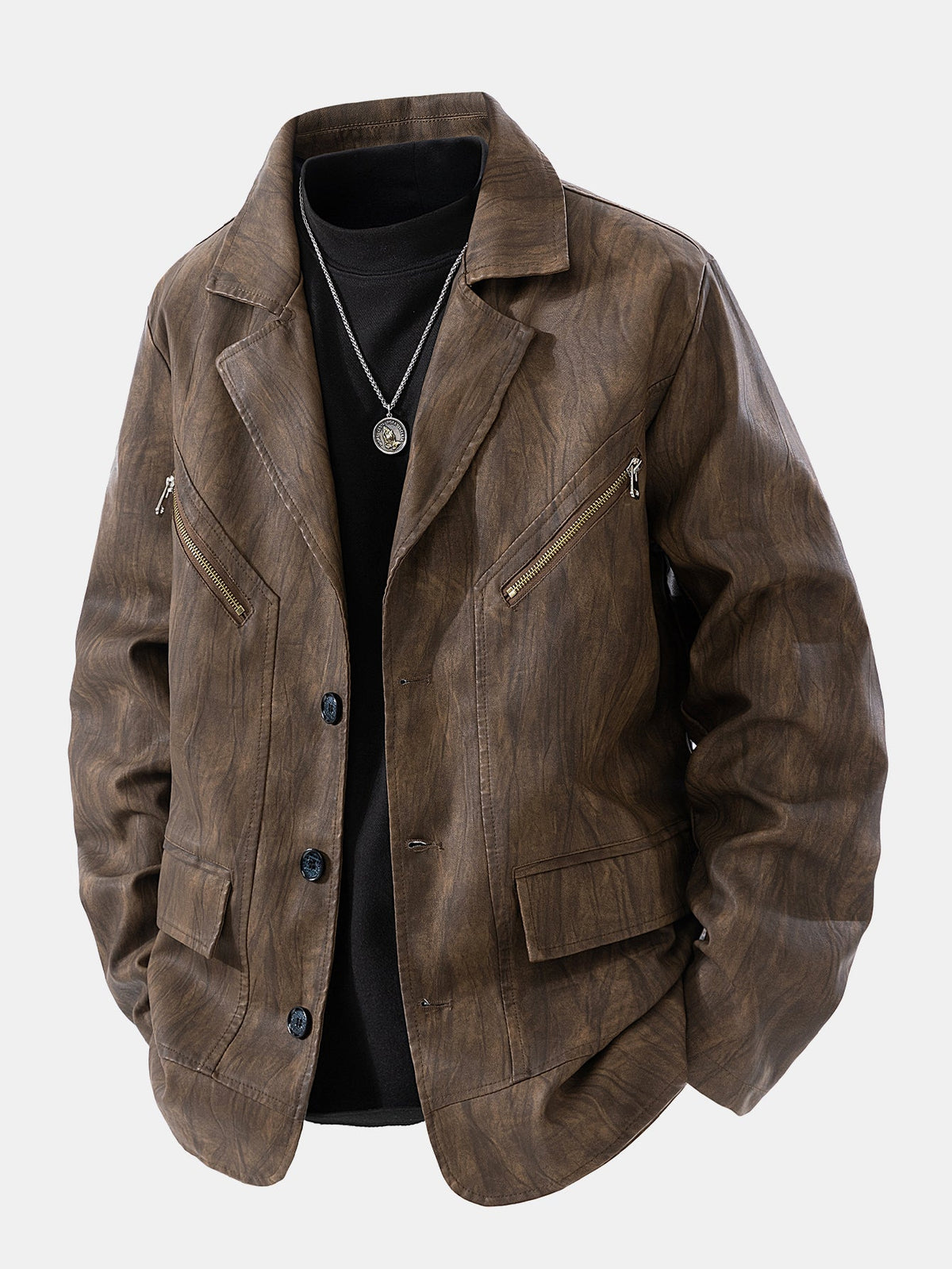 Textured PU Leather Jacket