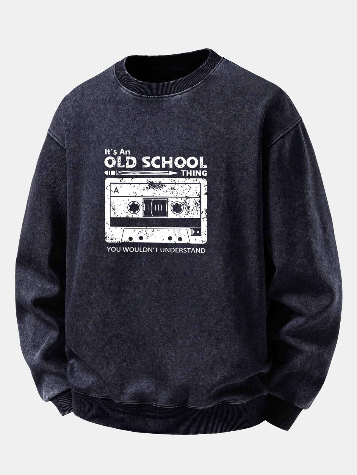 Relaxed Fit Cassette Tape Print Washed Distressed Sweatshirt