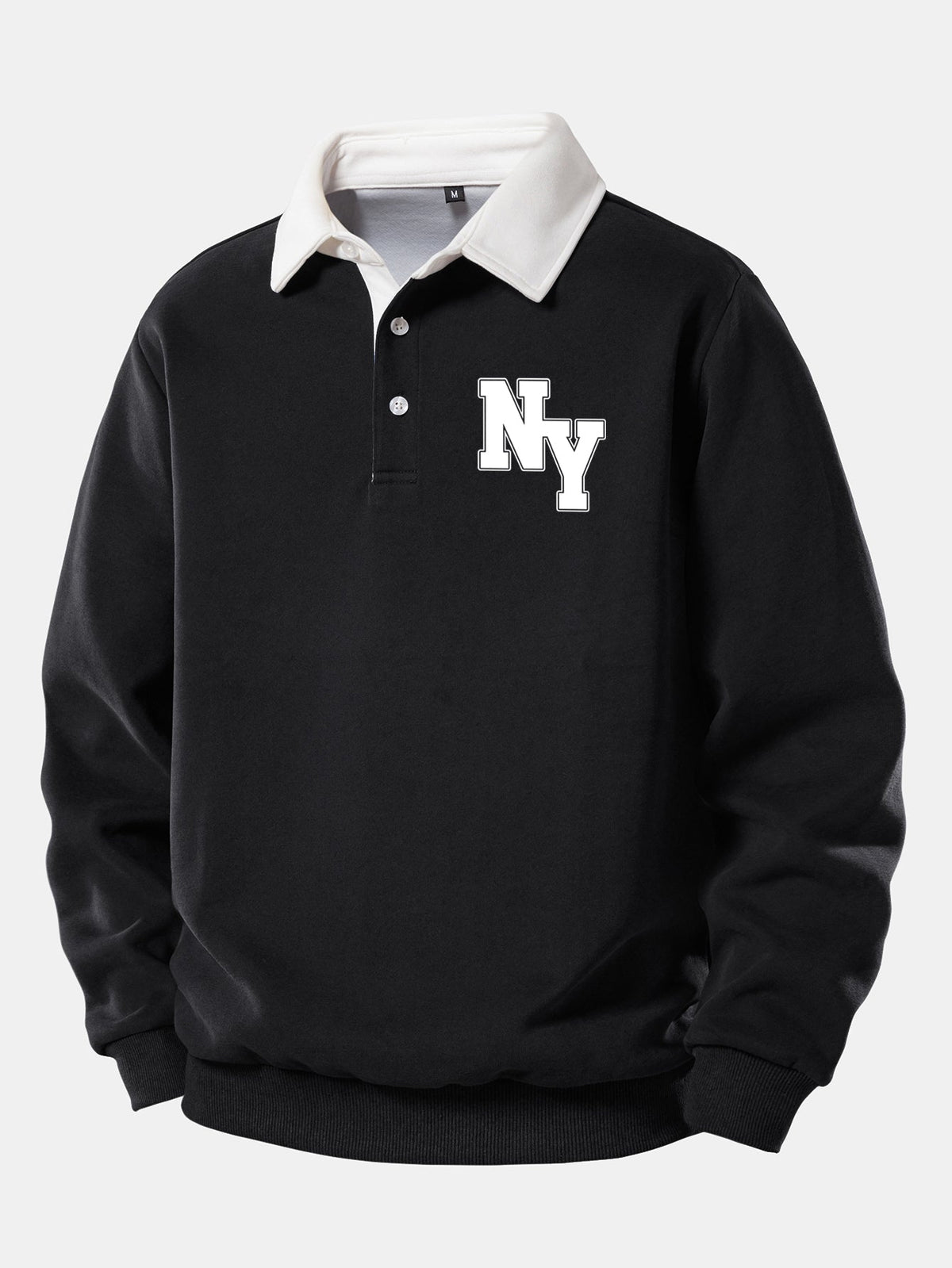 NY Print Contrast Polo Collar Sweatshirt