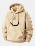 Smiley Face Embroidered Teddy Hoodie