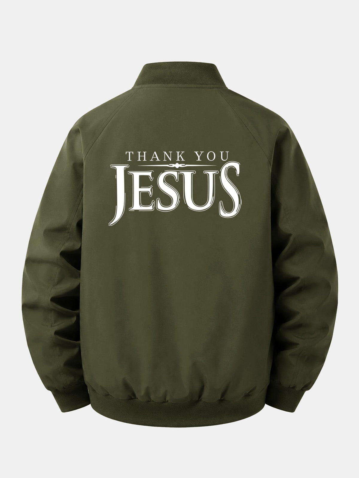 Relax Fit Jesus Print Zip-Up Bomber Jacket