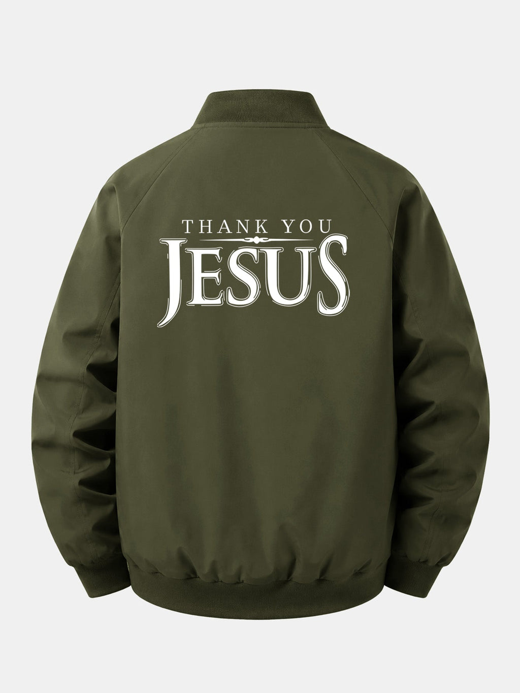 Relax Fit Jesus Print Zip-Up Bomber Jacket