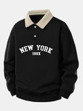 Relax Fit New York Print Contrast Polo Sweatshirt