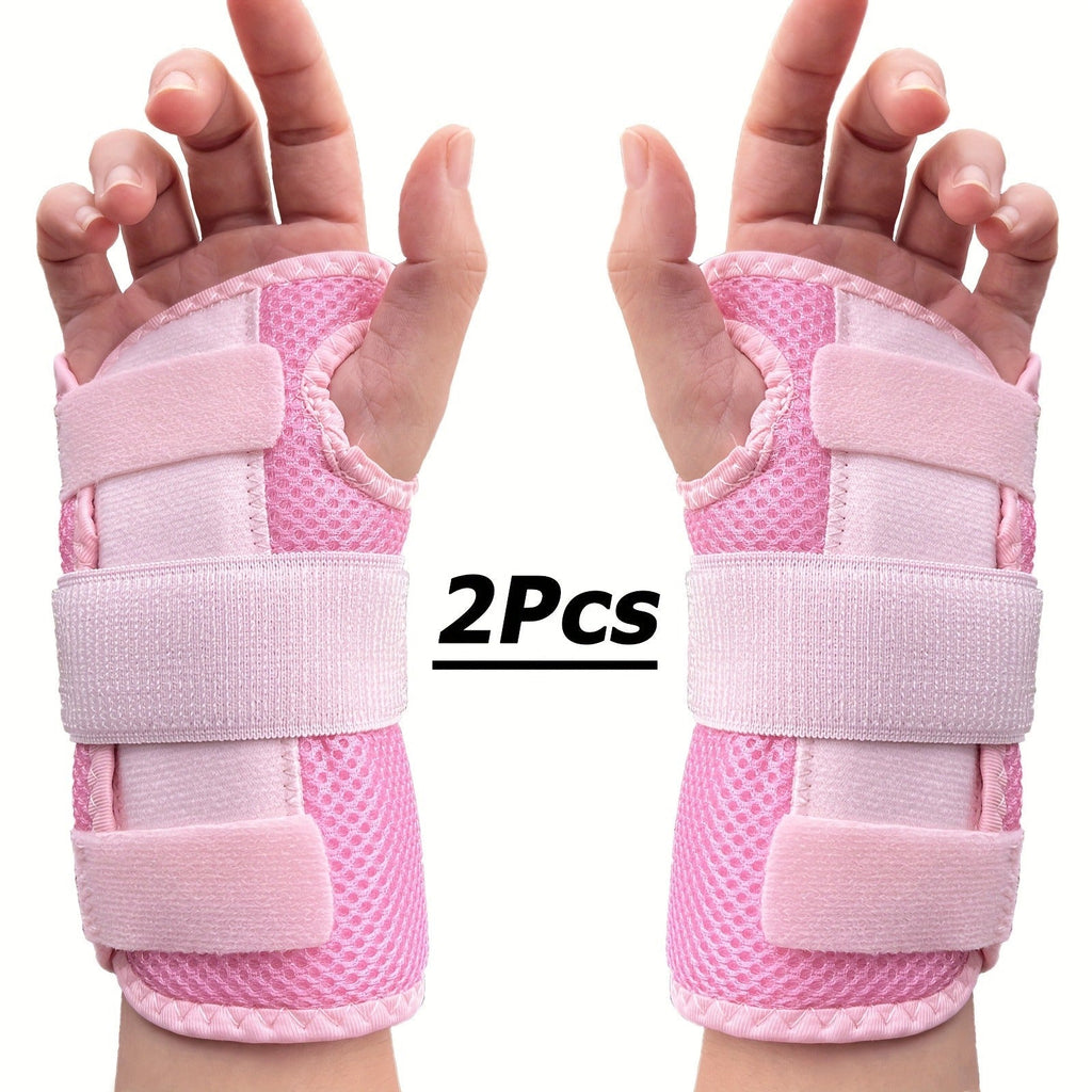 Wrist Brace with Double Splint Support & Triple Compression – 1 Pair Breathable Hook-and-Loop Wrist Guard for Sports, Daily Wear & Injury Recovery, Unisex, Pink / Rose Red / Blue