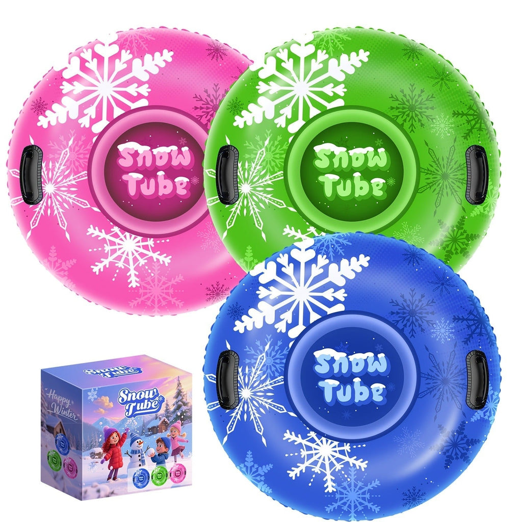 Snow Sled Tubes 3-Pack Foldable Inflatable – Triple-Layer PVC Snow Tubes 36 & 40 Inch, 220 lbs Capacity, 3-Layer Airlock Valve, Non-Slip Thickened Base & Embossed Handles for Ski Resort & Outdoor Winter Fun