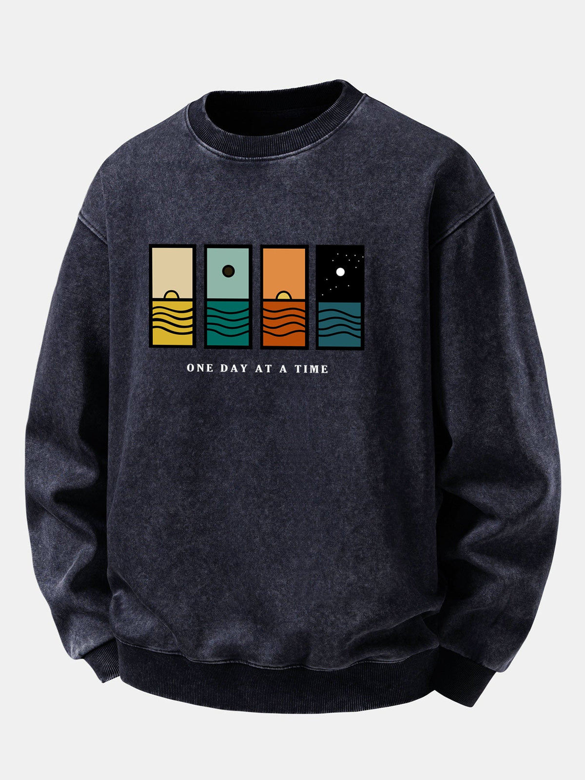 Relaxed Fit One Day At A Time Print Washed Distressed Sweatshirt
