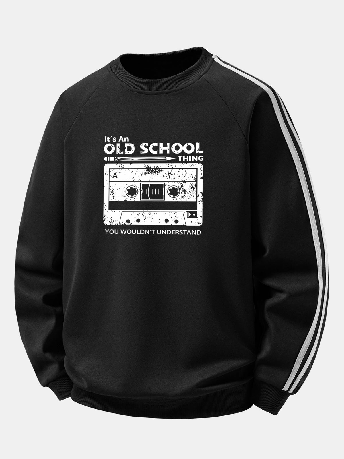 Cassette Tape Print Contrast Stripe Raglan Sweatshirt