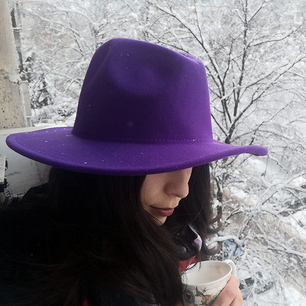 Solid Color Wide Brim Wool Felt Fedora Hat