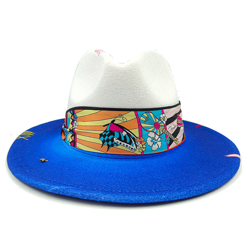 Handmade Fedora Cotton Hat with Monochrome Hatband