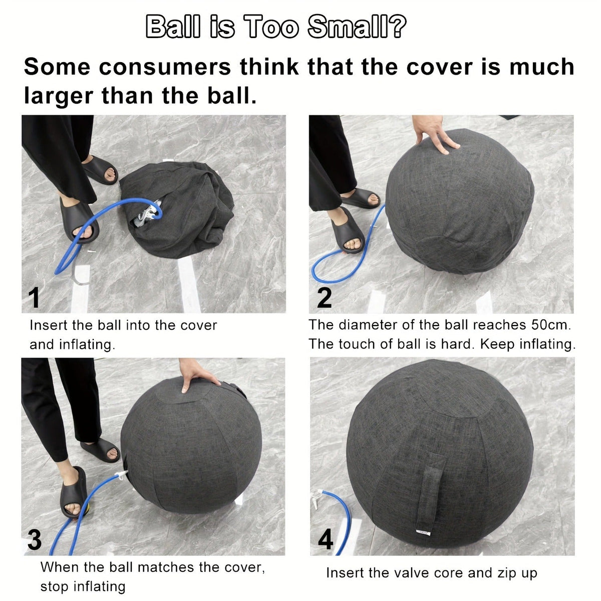 Fitness Equipment 65cm Exercise Ball with Fitted Fabric Cover Carry Handle Pump and Two Colors