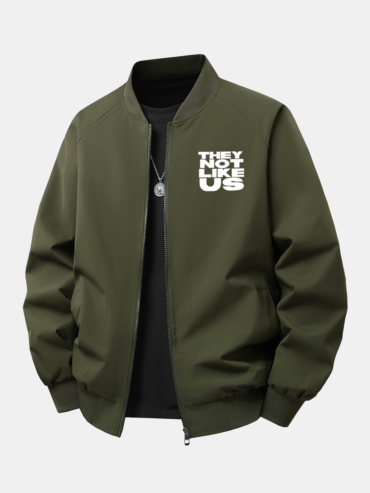 Relax Fit They Not Like Us Print Zip-Up Bomber Jacket