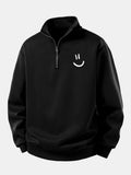 Relax Fit Smiley Face Print Quarter Zip Sweatshirt