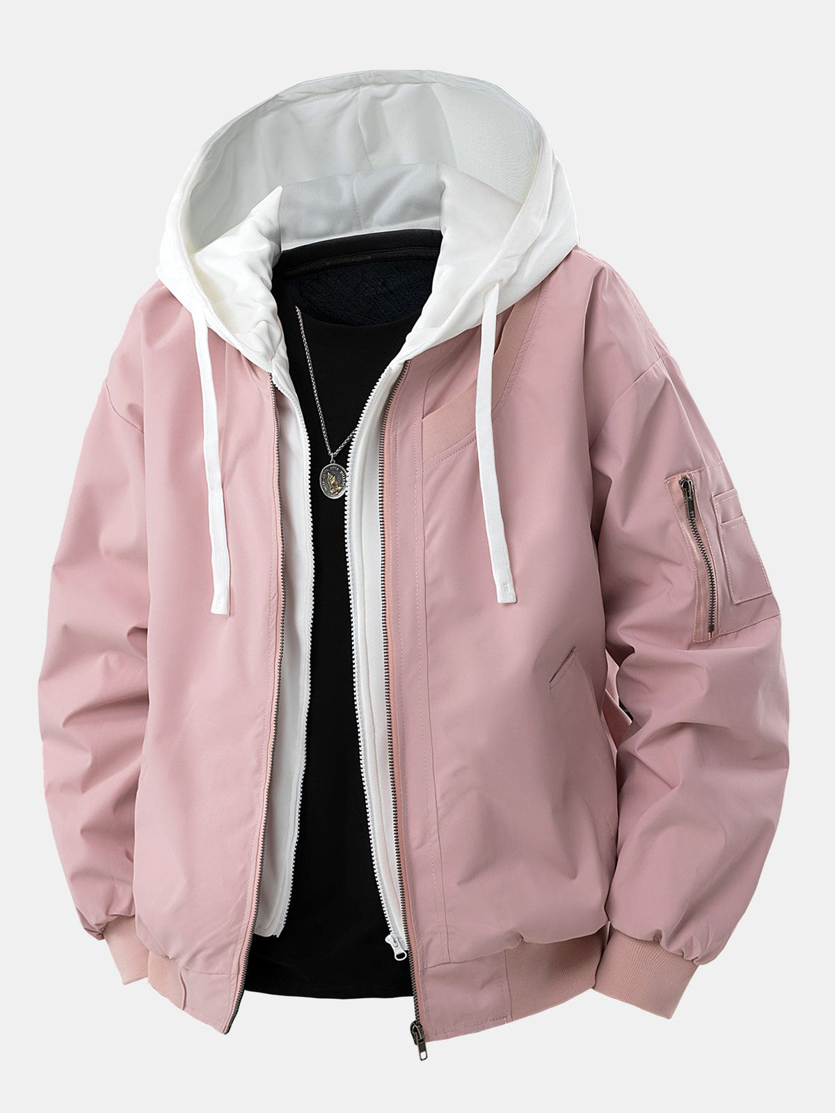Contrast 2 In 1 Hooded Bomber Jacket