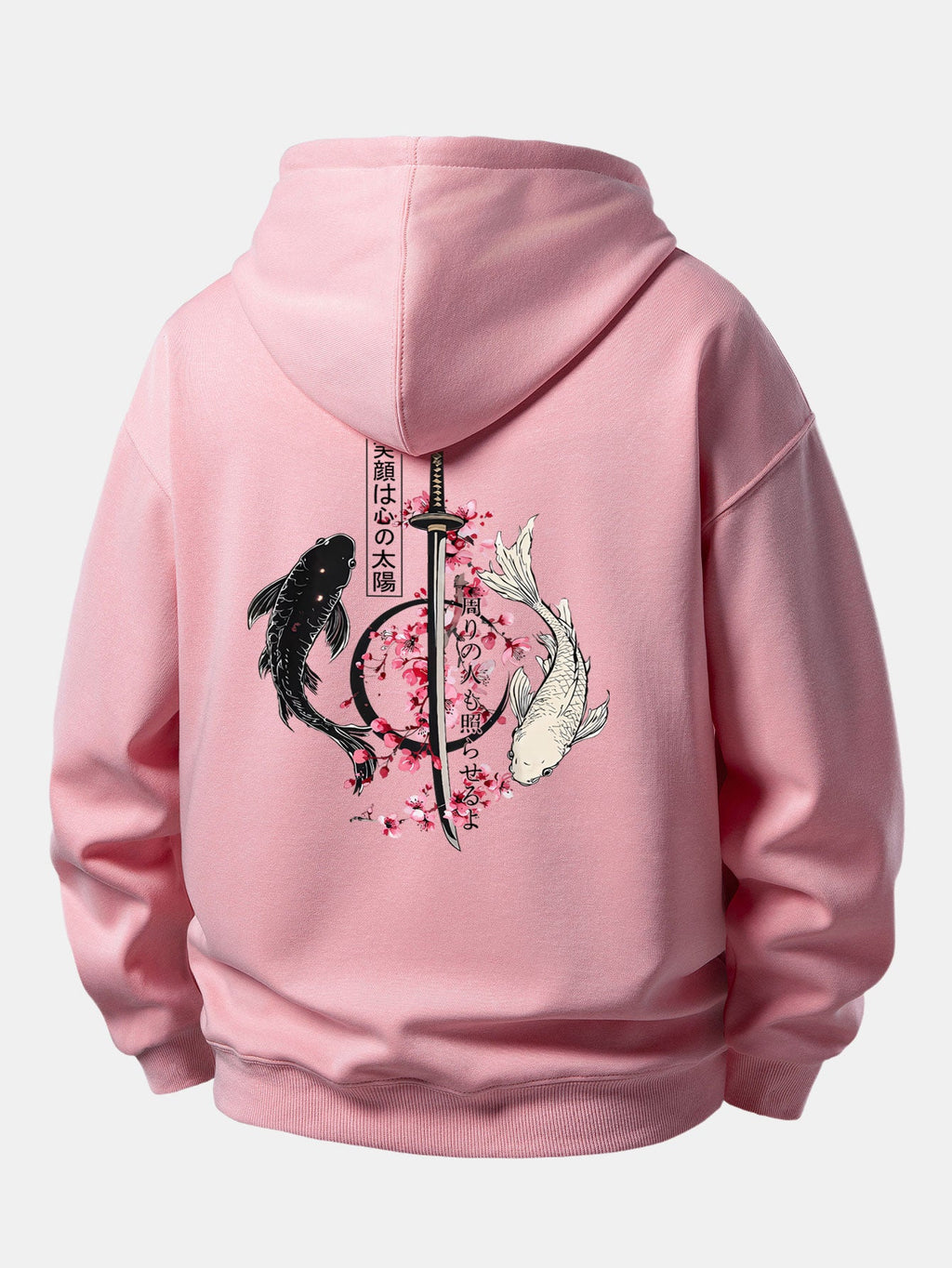 Japanese Samurai Katana Koi Fish Sakura Print Relax Fit Hoodie