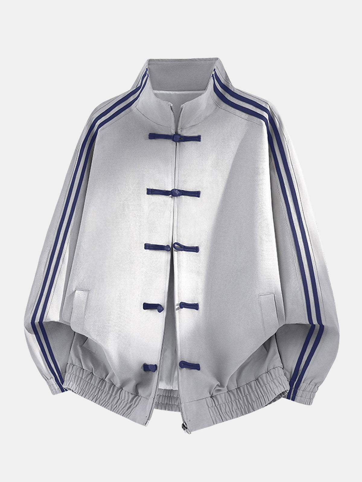 Stand Collar Frog Button Striped Track Jacket