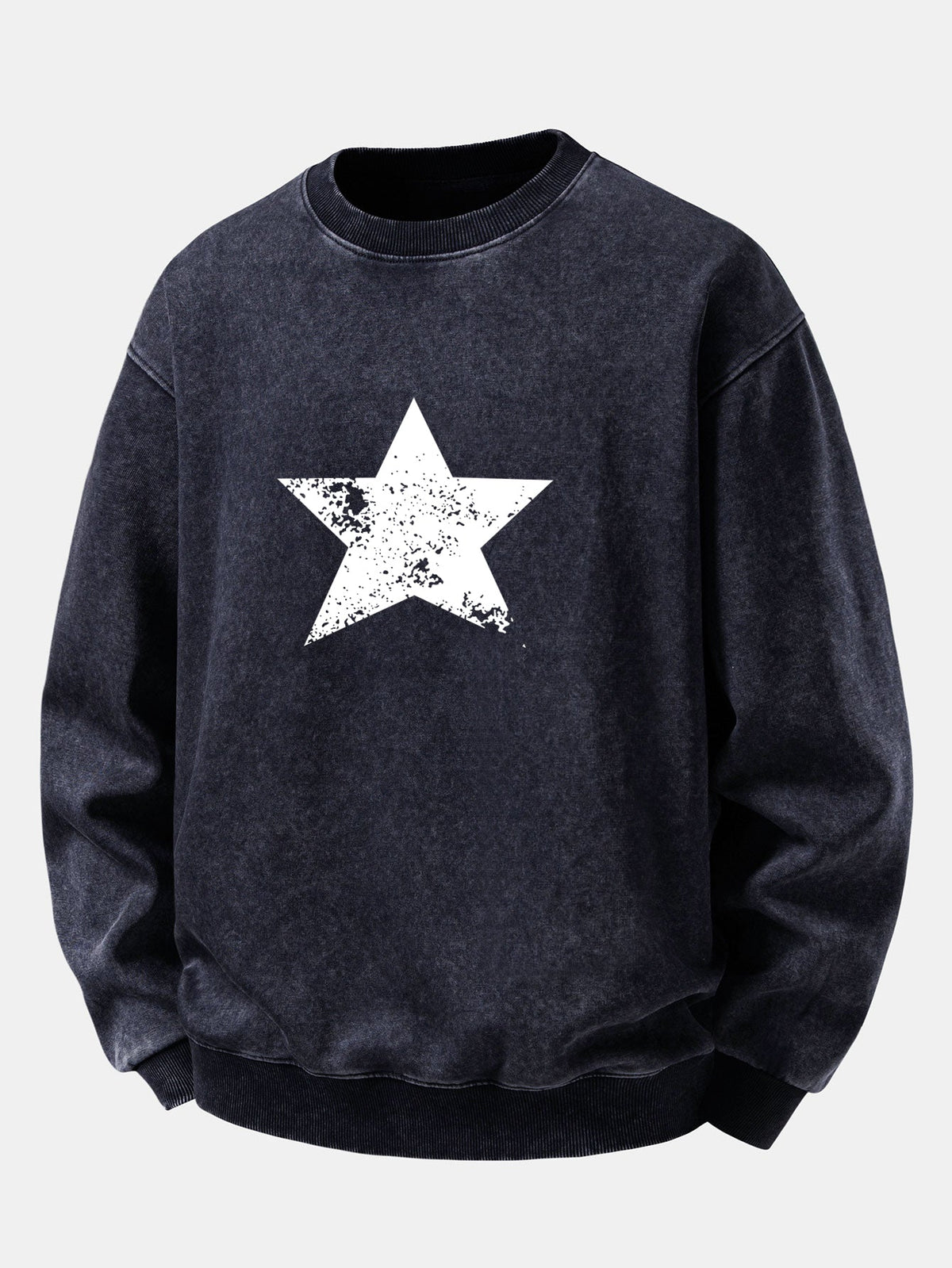Relaxed Fit Star Print Washed Distressed Sweatshirt