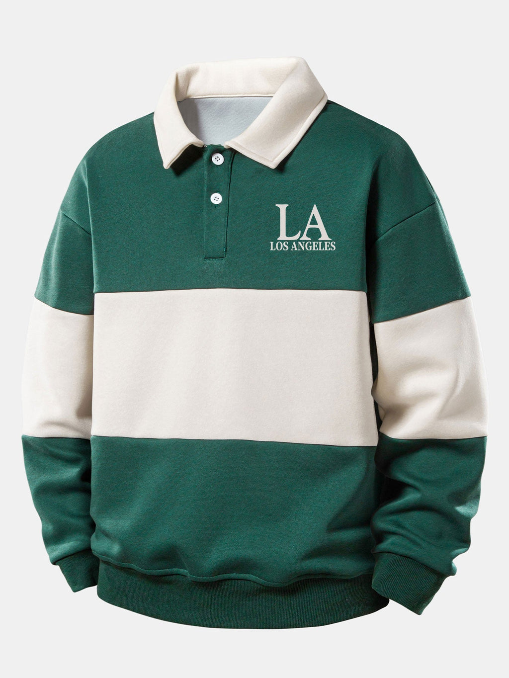 Relax Fit Los Angeles Print Color Block Polo Collar Sweatshirt