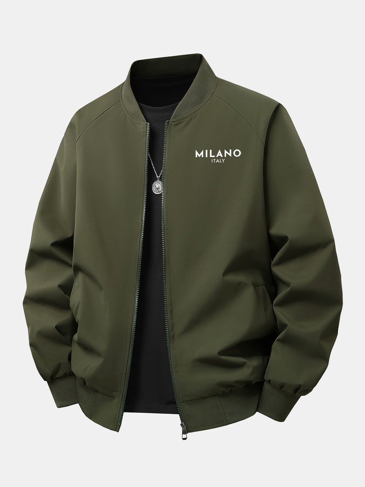 Relax Fit Milano Italy Print Zip-Up Bomber Jacket