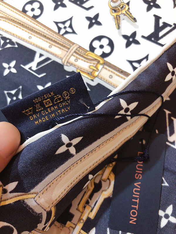 Louis Vuitton LV Monogram 100% Silk Square Scarf – Navy & White
