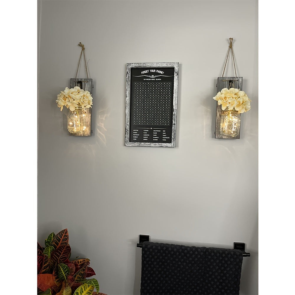 Mason Jar Wall Sconces Set of 2 - Rustic Farmhouse Wall Decor with Ivory Hydrangea Flowers