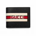 Gucci Stripe Print Bifold Wallet – Black Leather Web Stripe GUCCI Wordmark