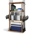 Fishing Rod Holder for Garage Wall Storage, Wooden Rack for Up to Ten Rods with Tackle and Gear Organization