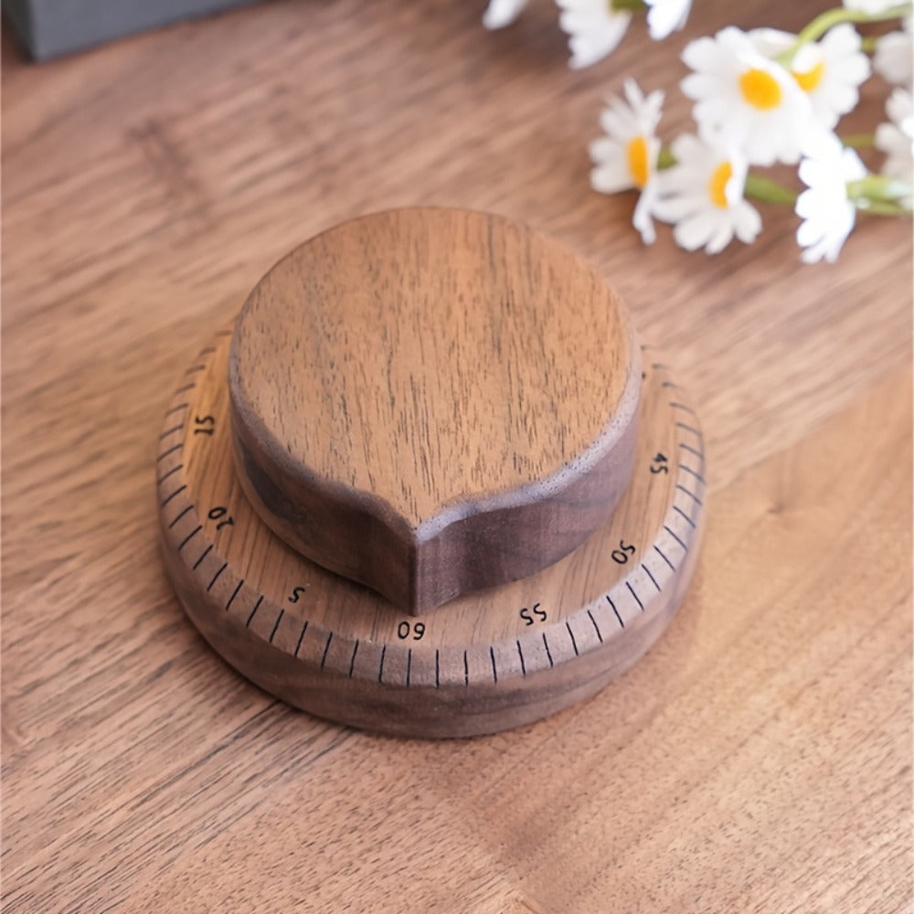 Mechanical Kitchen Timer with Loud Alarm - Black Walnut Wood Cooking Timer, 100% Battery-Free Desktop Timer for Cooking