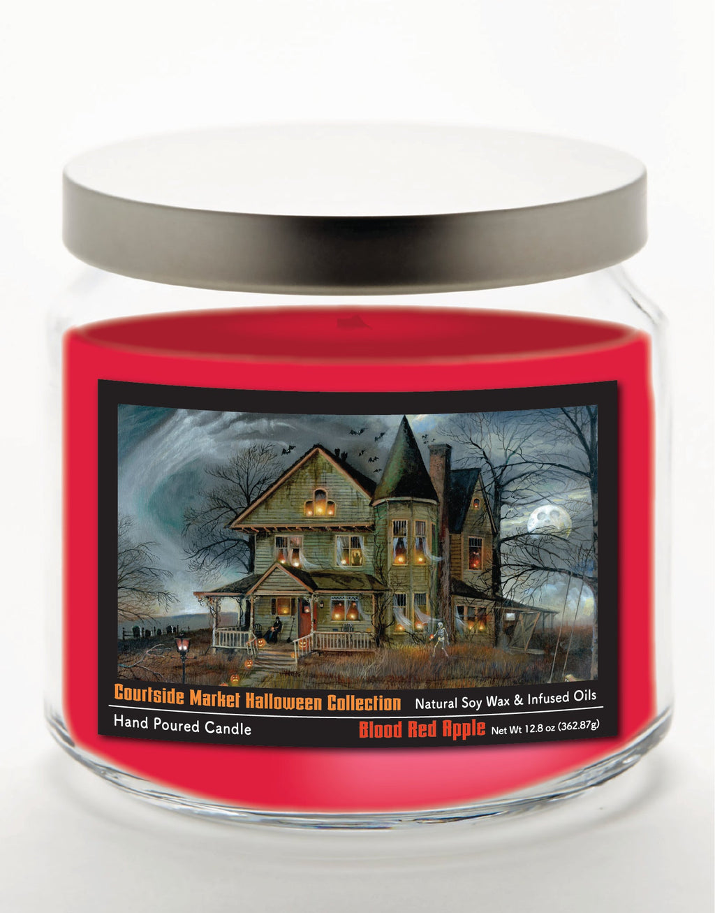 Haunted House 12.8 Oz Candle Glass Jar with Brushed Silver Metal Lid