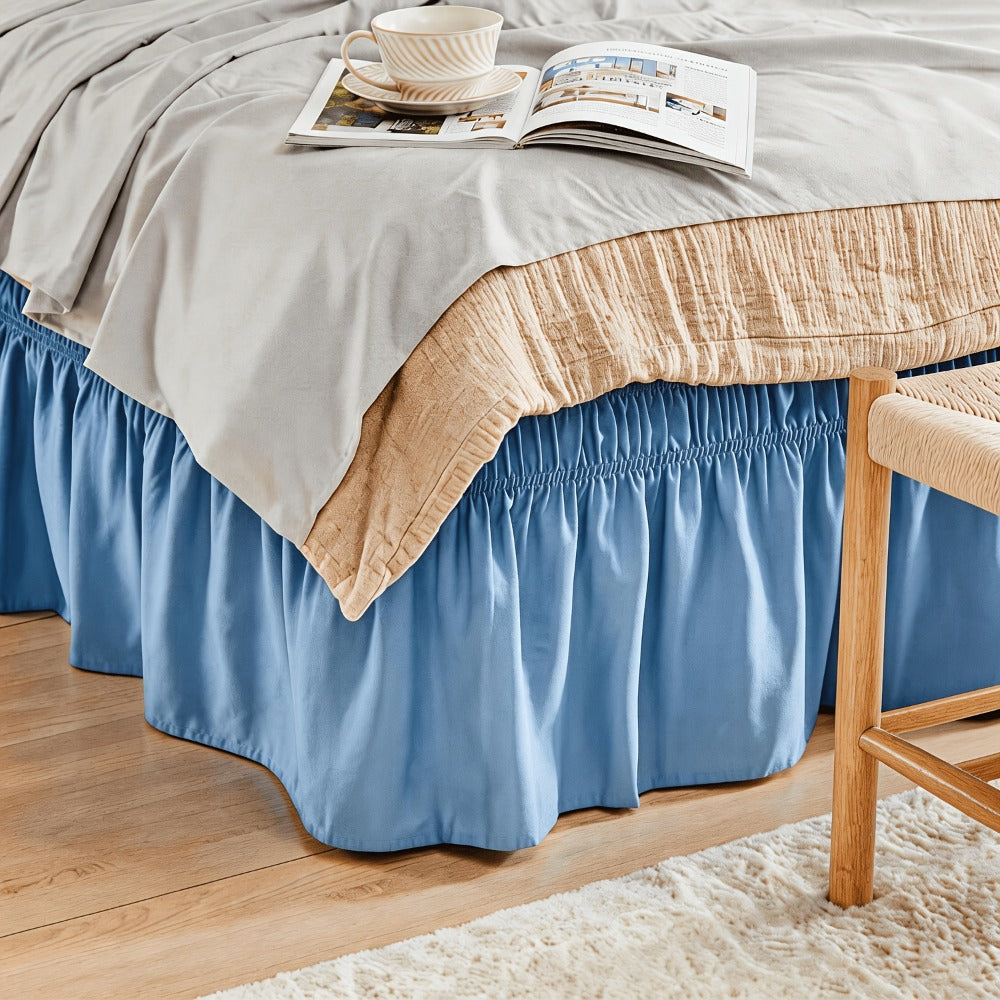 Bed Skirt Elastic Wrap Around Ruffle - 15 Inch Drop Microfiber Dust Ruffle, Adjustable No-Lift Fit, Fade Resistant Machine Washable, Hotel Quality Bedskirt for Twin Full Queen King, 30 Colors