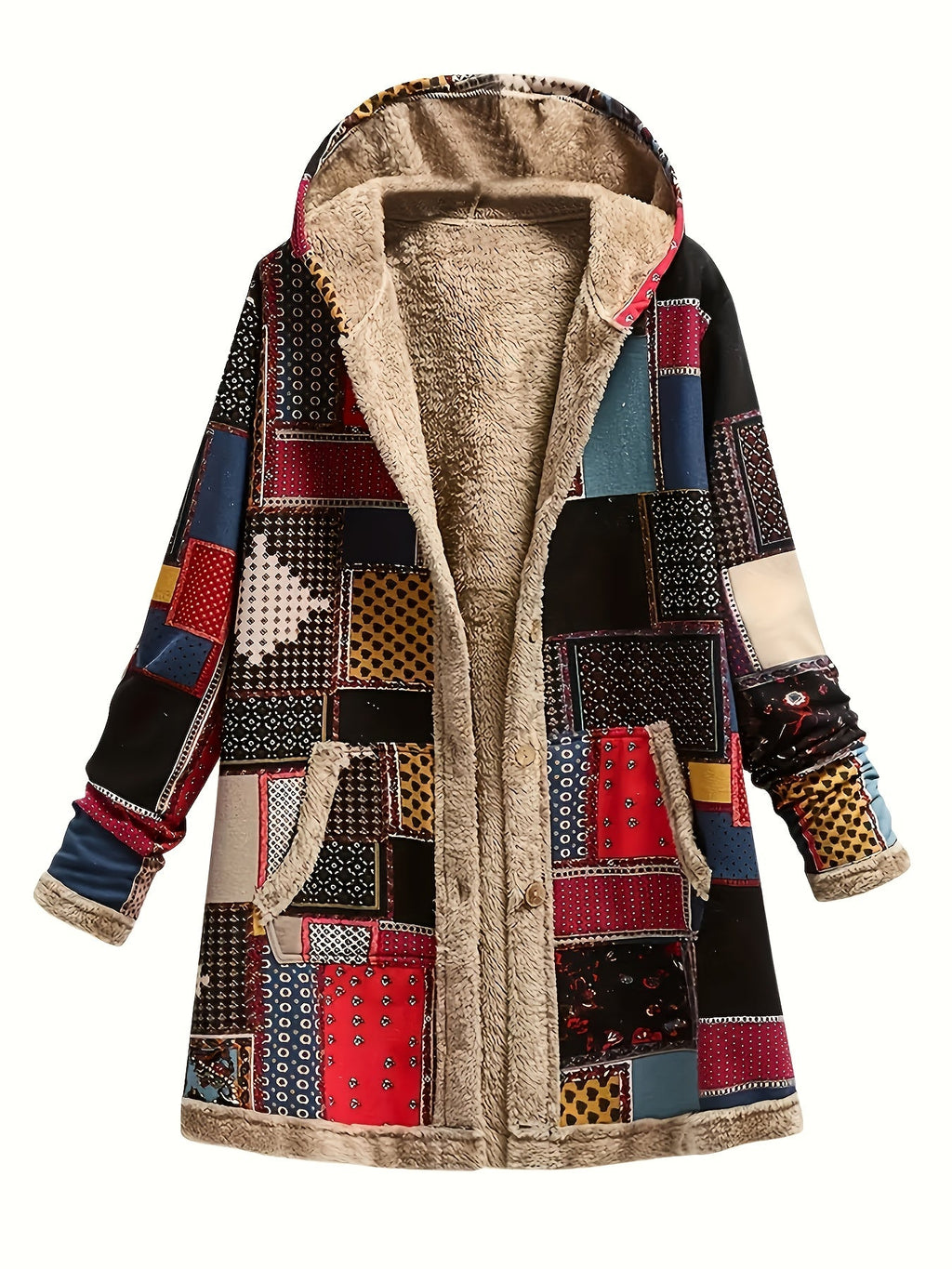 Etta | Kapuzenmantel im Patchwork-Design