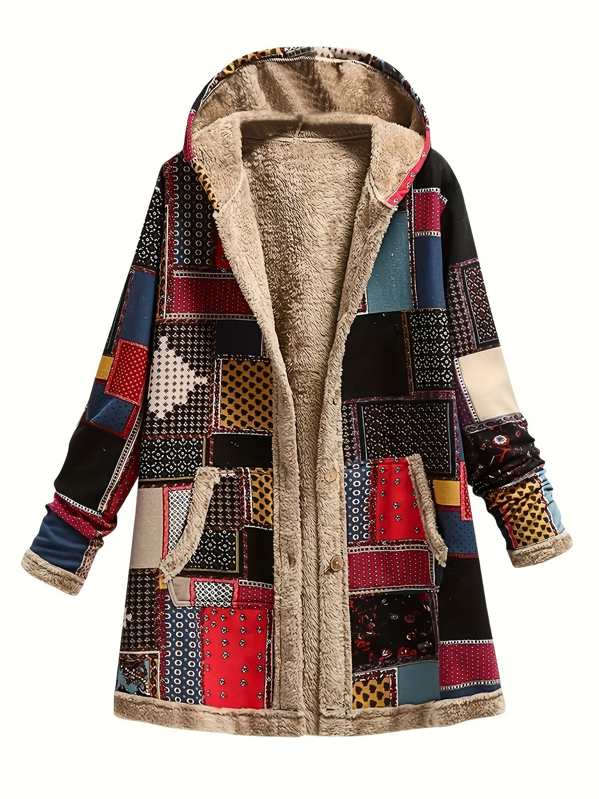Etta | Kapuzenmantel im Patchwork-Design