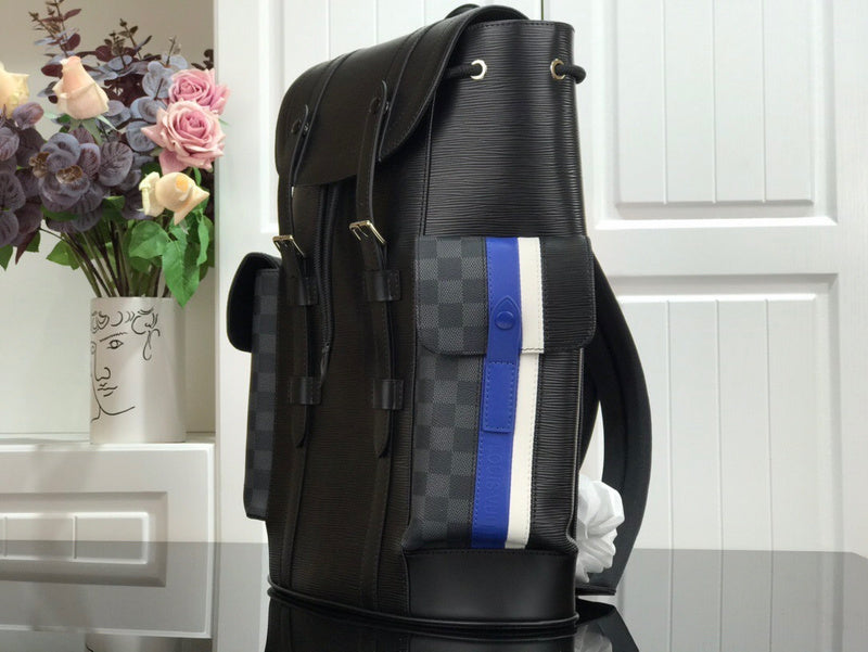 Louis Vuitton Christopher Backpack PM – Epi Leather Damier Graphite Blue White Race Stripe