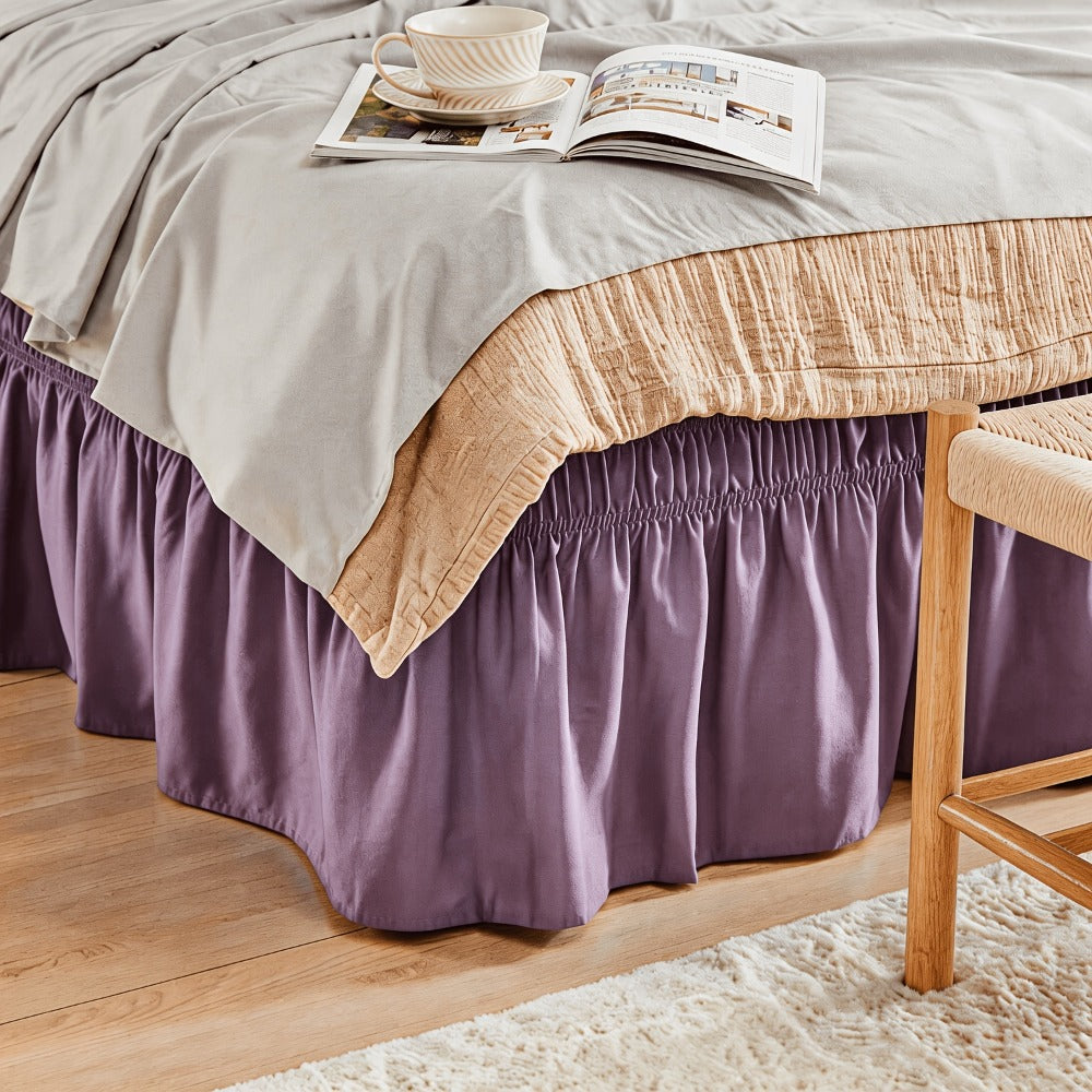 Bed Skirt with Adjustable Elastic Belt - Ruffle Microfiber Dust Ruffle 15 Inch Drop, Hotel Quality, Fade Resistant, Machine Washable, Easy Wrap Fit